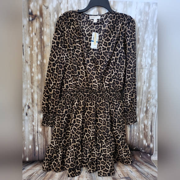 Michael KorsSmocked Leopard-Print Dress - Picture 4 of 8